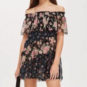 Topshop Mix Floral Print Bardot Dress (Size US 2)